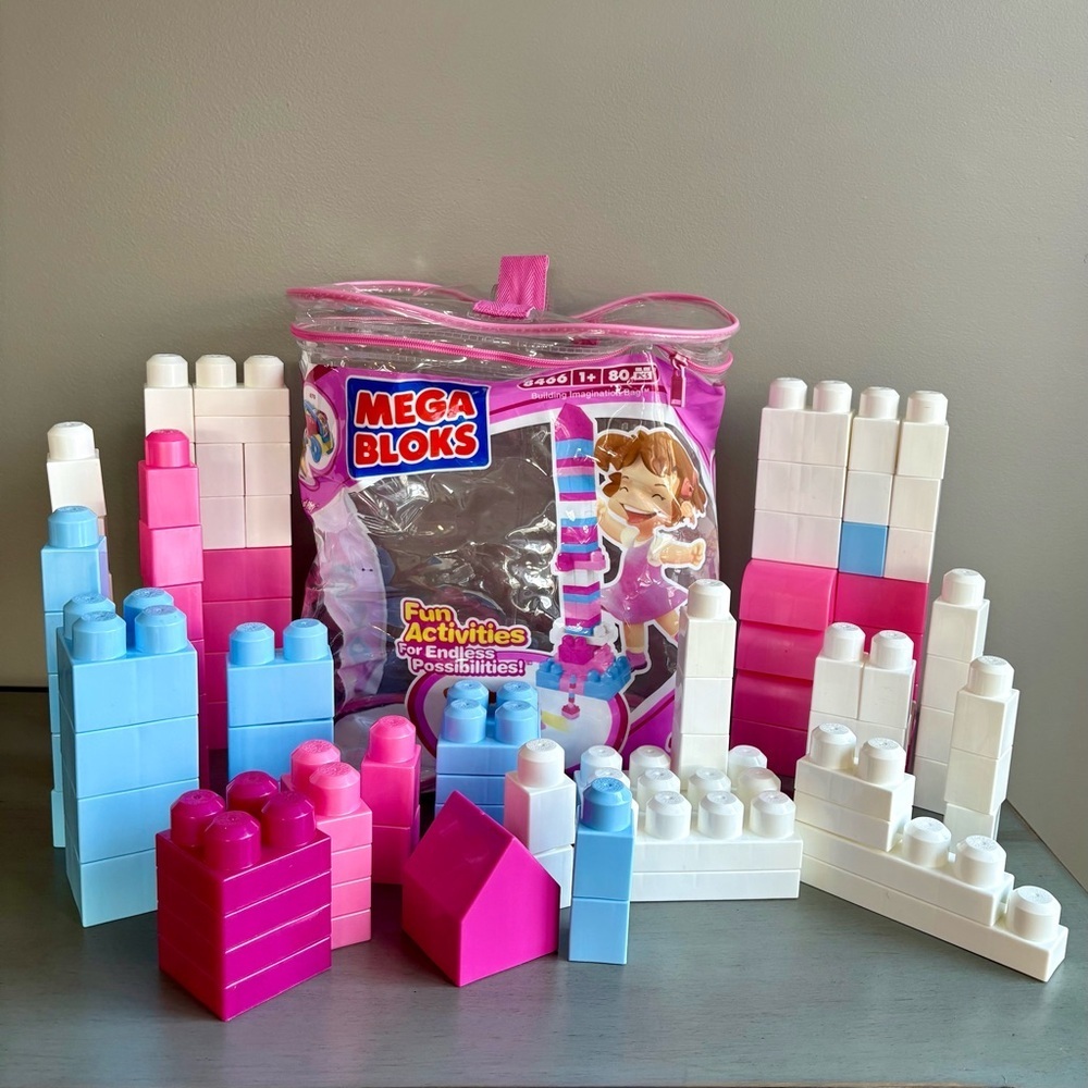 Mega Bloks Pink Blue Building Blocks First Builders 8466 Kids Toy Set 90+ pc - Picture 8 of 14